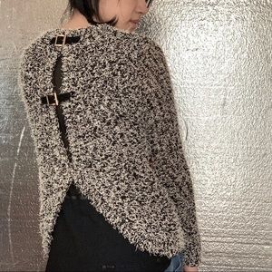Fuzzy black and white sweater with hardware